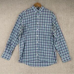 Cotton Brothers Shirt Mens Large Green Button Down Plaid Wrinkle Free‎ Cotton